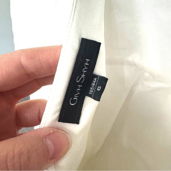 Givh Shyh Bright White Bridal Beaded Peplum Brocade Blouse Size 6 - Picture 4 of 4